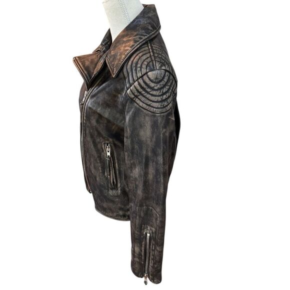 EAVES Gia Leather Moto Jacket in Brown small - Picture 3 of 8